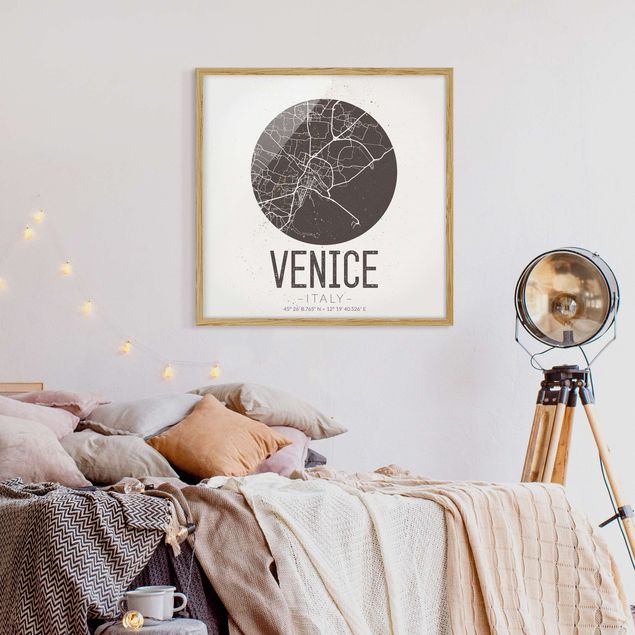Tableaux encadrés noir et blanc Plan de la ville de Venise - Rétro