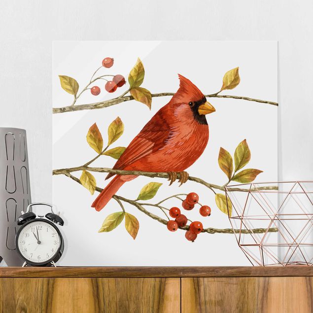 Déco murale cuisine Oiseaux et baies - Cardinal du Nord