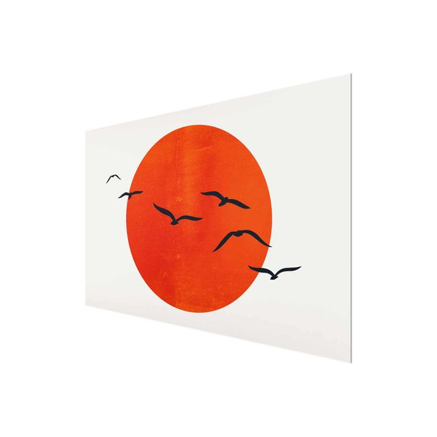 Tableau deco nature Volée d'oiseaux devant le soleil rouge I