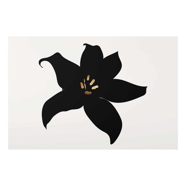 Tableaux en verre fleurs Monde végétal graphique - Orchidée noire et or