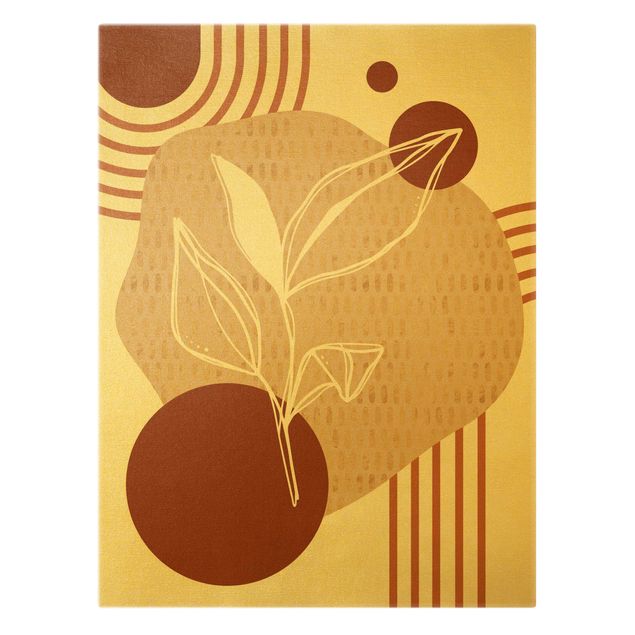 Tableau sur toile or - Geometrical Shapes - Leaves Orange Gold