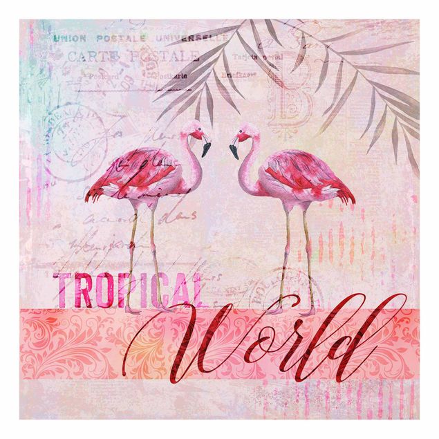 Tableaux de Andrea Haase Collage vintage - Flamants du monde tropical