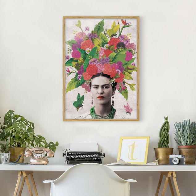 Tableau papillons Frida Kahlo - Portrait de fleurs