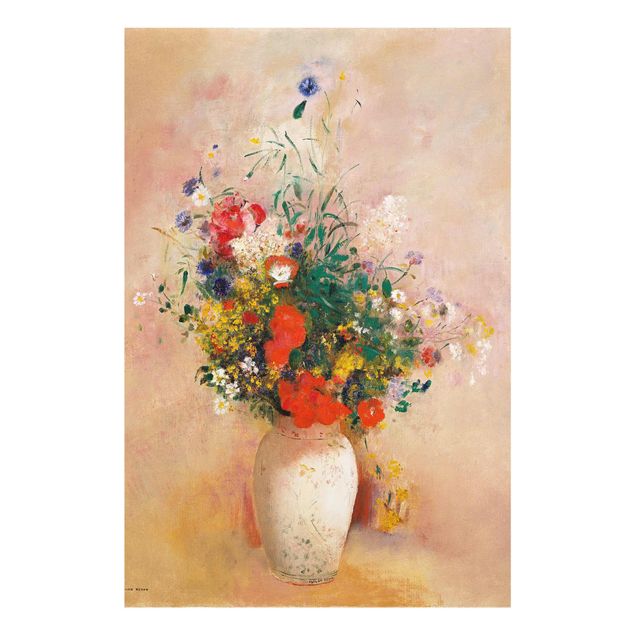 Tableaux en verre fleurs Odilon Redon - Vase avec fleurs (fond rose)