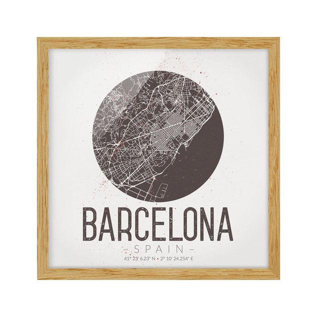 Tableau ville du monde Plan de ville de Barcelone - Rétro