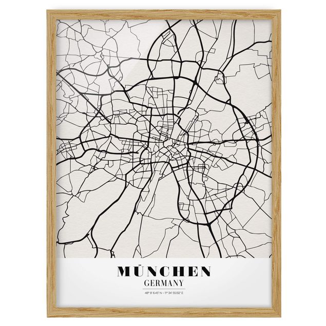 Tableaux encadrés citations Plan de ville de Munich - Classique
