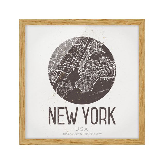 Tableaux encadrés mappemonde Plan de la ville de New York - Rétro