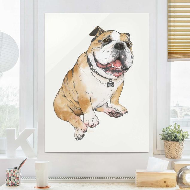 Tableaux en verre magnétique Illustration Chien Bulldog Peinture