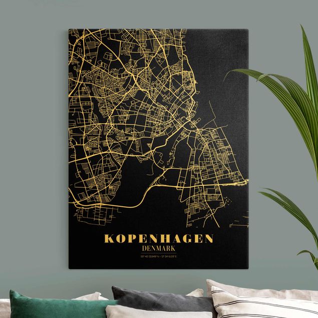 Tableaux mappemonde Plan de ville de Copenhague - Noir classique