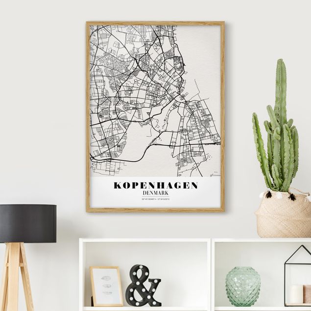 Tableaux encadrés noir et blanc Plan de ville de Copenhague - Classique