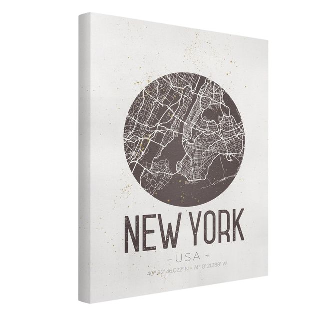 Tableaux sur toile en noir et blanc Plan de la ville de New York - Rétro