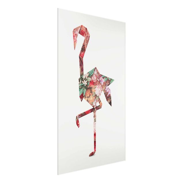Tableaux fleurs Origami Flamingo