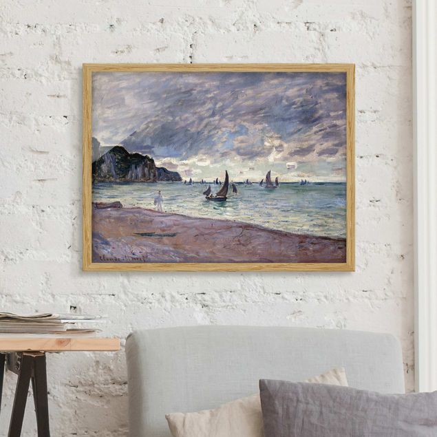 Affiches encadrées plage & mer Claude Monet - Bateaux de pêche devant la plage et les falaises de Pourville