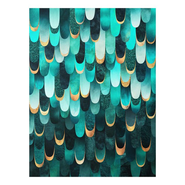 Tableaux modernes Plumes Or Turquoise