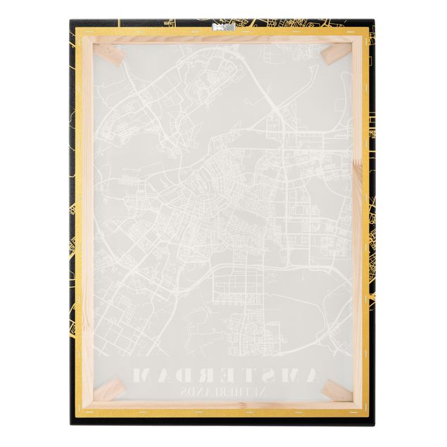 Tableau sur toile or - Amsterdam City Map - Classic Black