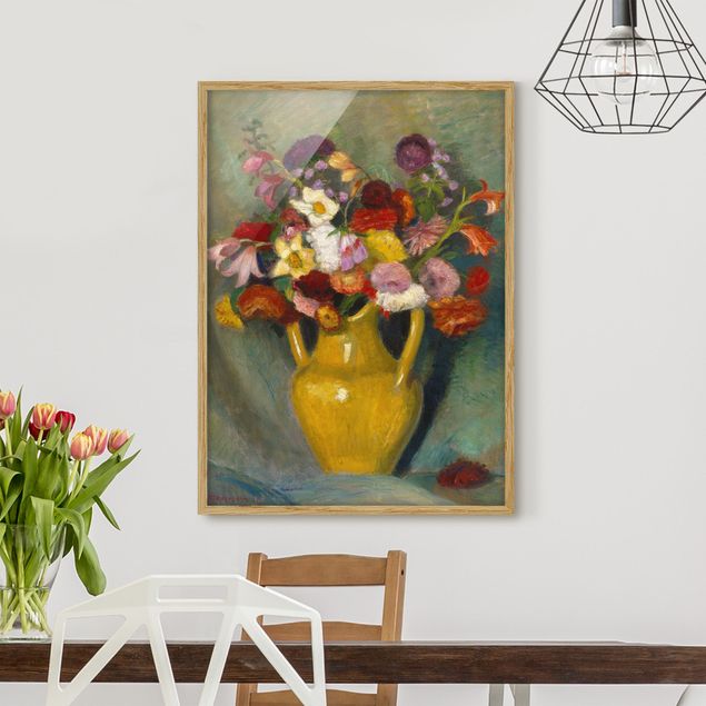 Déco murale cuisine Otto Modersohn - Bouquet coloré dans une cruche en argile jaune