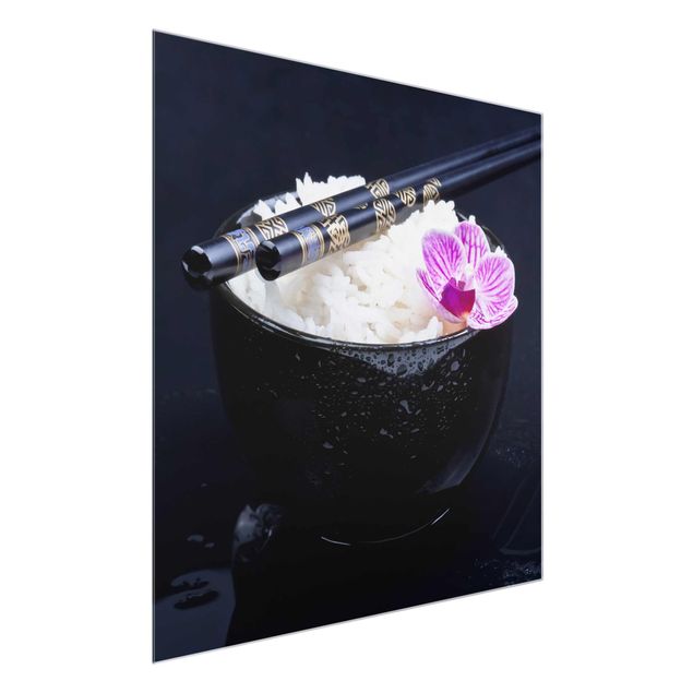Tableaux en verre fleurs Bol de Riz avec Orchidée