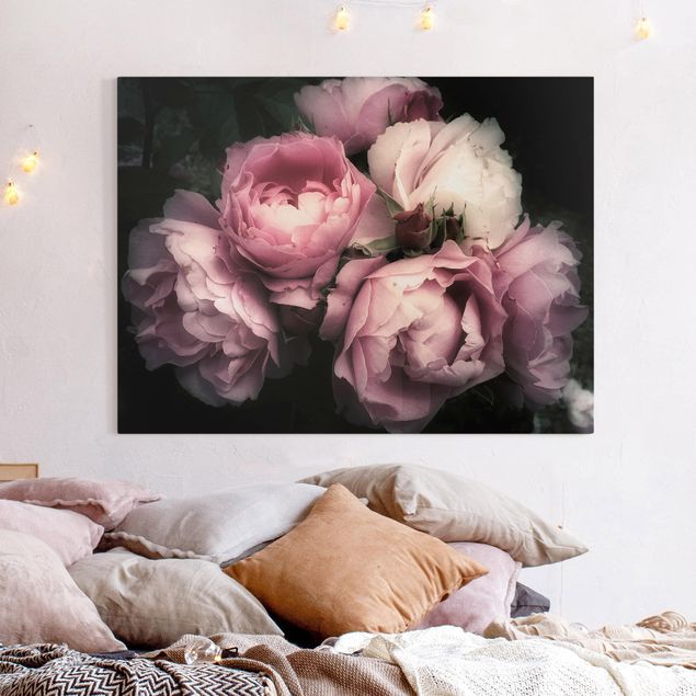 Toile fleur rose Pivoine Noir Papier peint Shabby