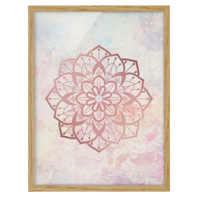 Tableaux dessins Mandala Illustration Fleur Rose Pastel