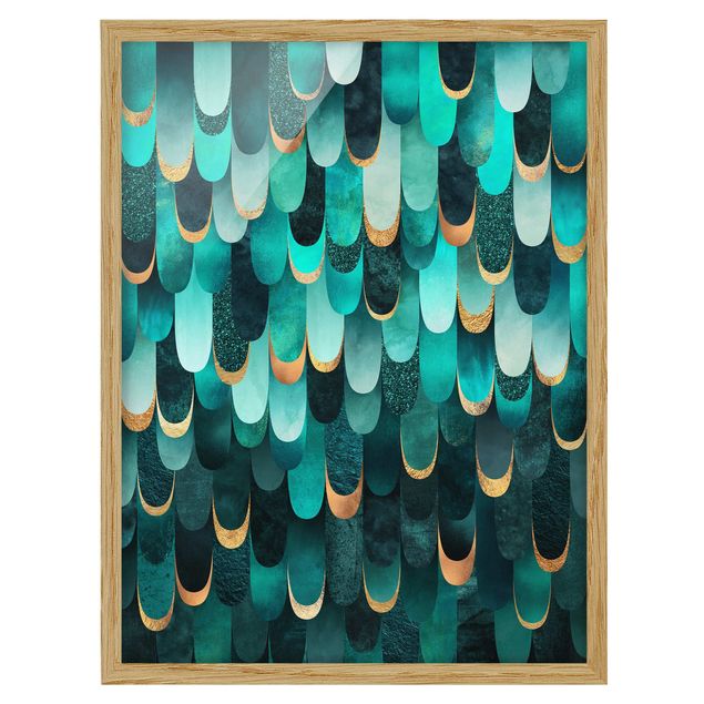 Tableau dessins Plumes Or Turquoise