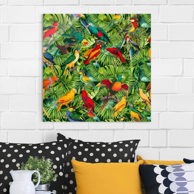 Décorations cuisine Collage coloré - Perroquets dans la jungle
