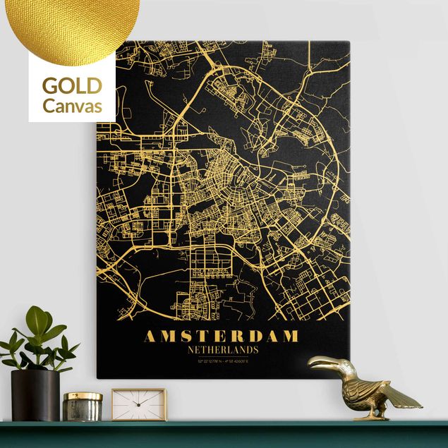 Tableaux modernes Plan de ville d'Amsterdam - Noir classique