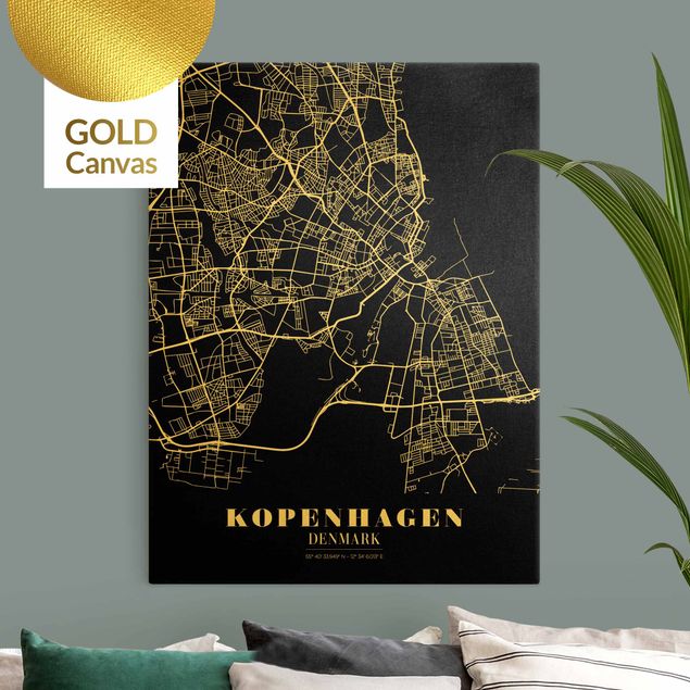 Tableaux moderne Plan de ville de Copenhague - Noir classique