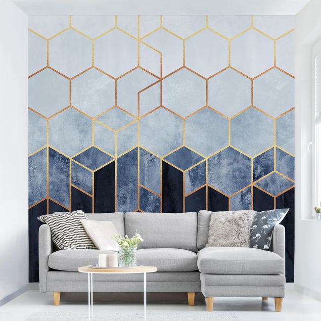 Tableaux de Elisabeth Fredriksson Hexagones d'or bleu blanc