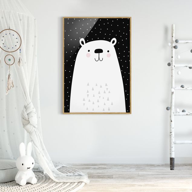Tableaux encadrés noir et blanc Zoo à motifs - Ours polaire