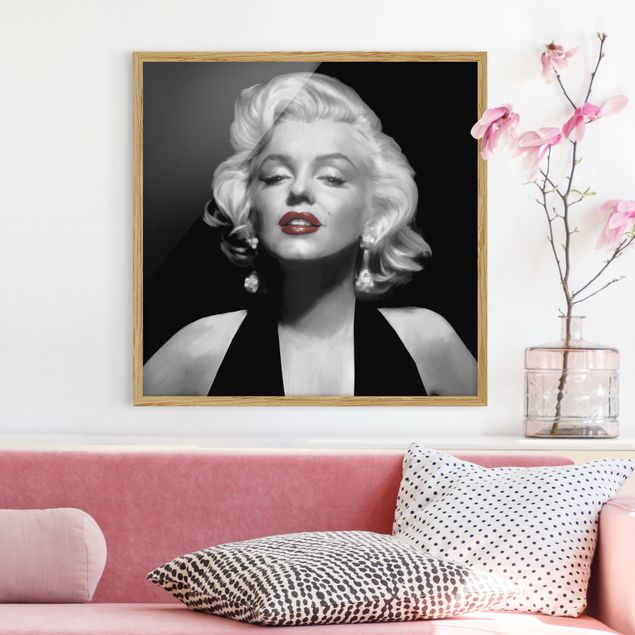 Tableaux encadrés noir et blanc Marilyn aux lèvres rouges