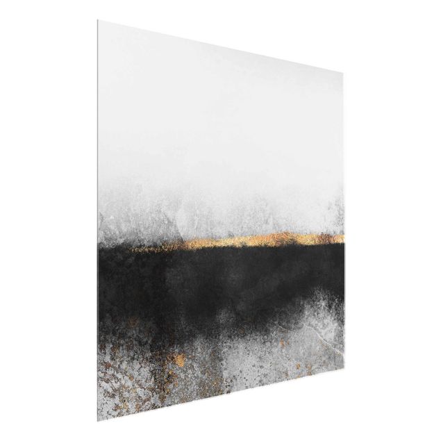 Tableaux en verre abstraits Horizon doré abstrait noir et blanc
