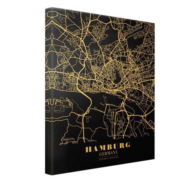 Tableaux Plan de ville de Hambourg - Noir classique