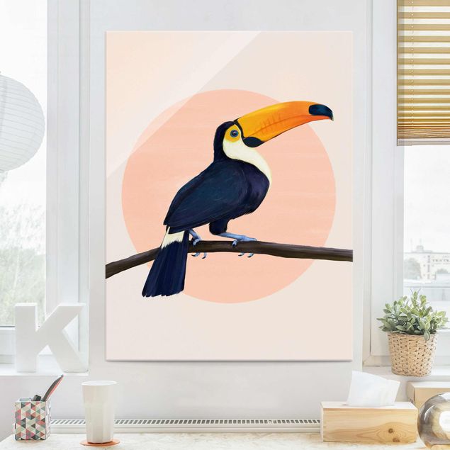 Tableaux en verre magnétique Illustration Oiseau Toucan Peinture Pastel