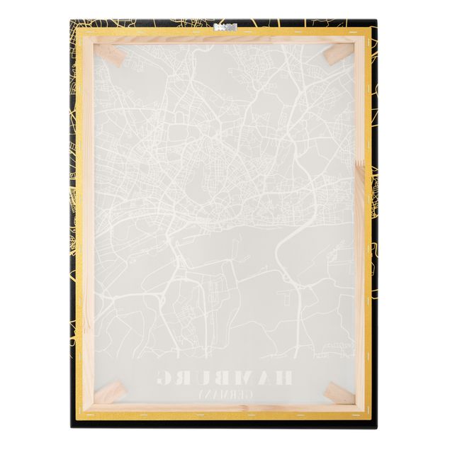 Tableau sur toile or - Hamburg City Map - Classic Black