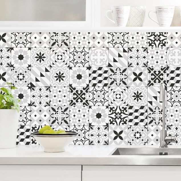Revêtement mural cuisine - Geometrical Tile Mix Black