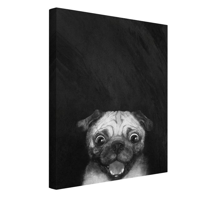 Tableau toile chien Illustration Chien Carlin Peinture Noir Et Blanc