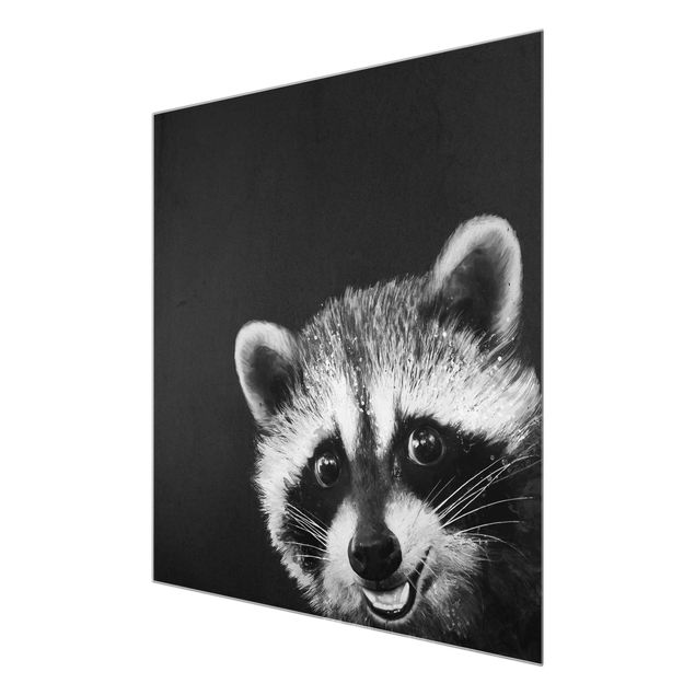 Cadre animaux Illustration raton laveur peinture noir et blanc