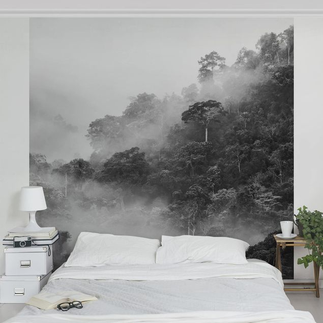 Papiers peints modernes Jungle Dans Le Brouillard Noir Et Blanc