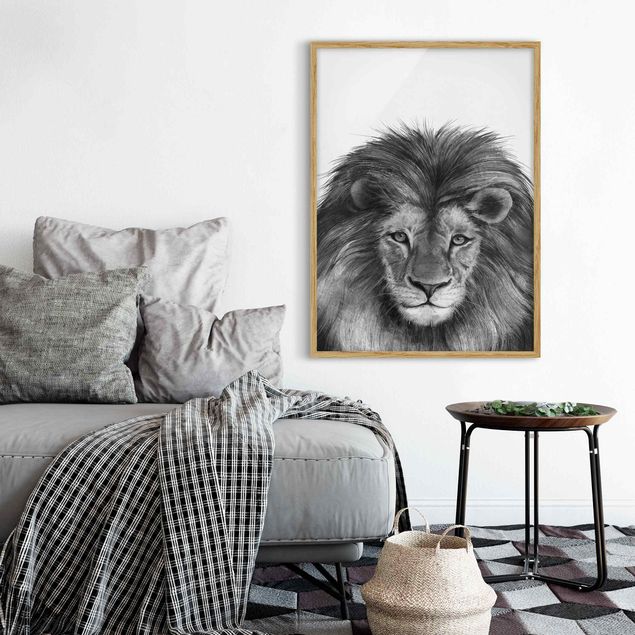 Tableau lions Illustration Lion Monochrome Peinture