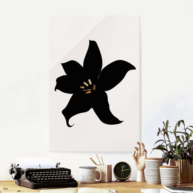 Tableaux en verre orchidée Monde végétal graphique - Orchidée noire et or