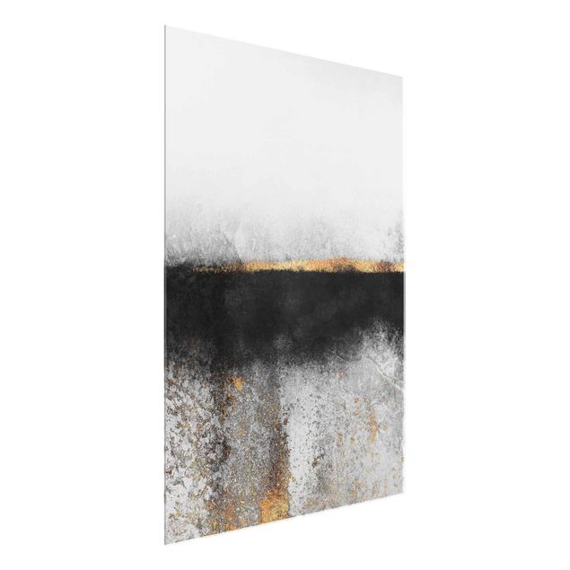 Tableaux en verre abstraits Horizon doré abstrait noir et blanc