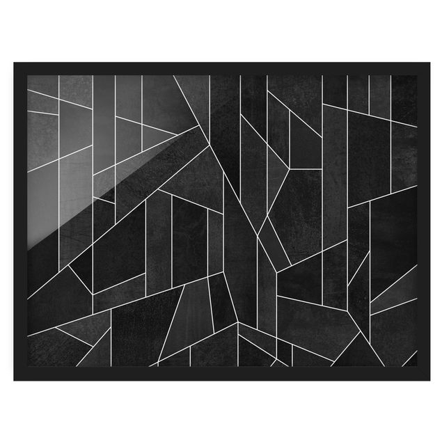 Tableau abstrait Aquarelle géométrique noire et blanche