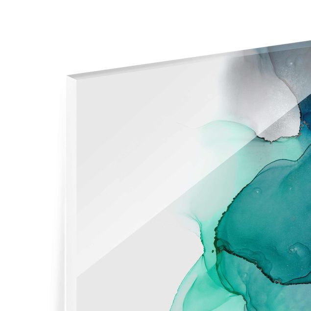 Tableaux en verre magnétique Gouttes d'Océan Tourquoise avec Or