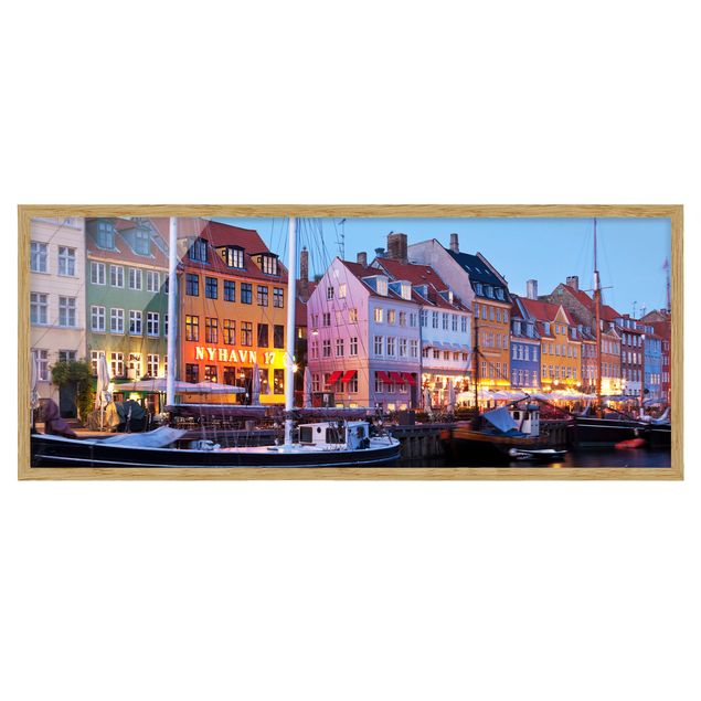 Tableau lilas Le port de Copenhague en soirée