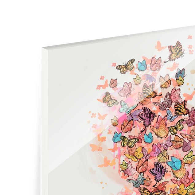 Tableaux reproduction Illustration Chat avec Papillons Colorés Peinture