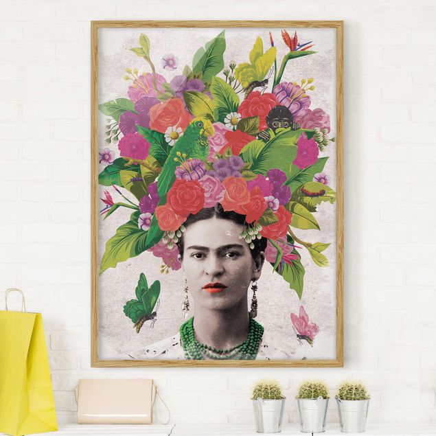 Déco murale cuisine Frida Kahlo - Portrait de fleurs