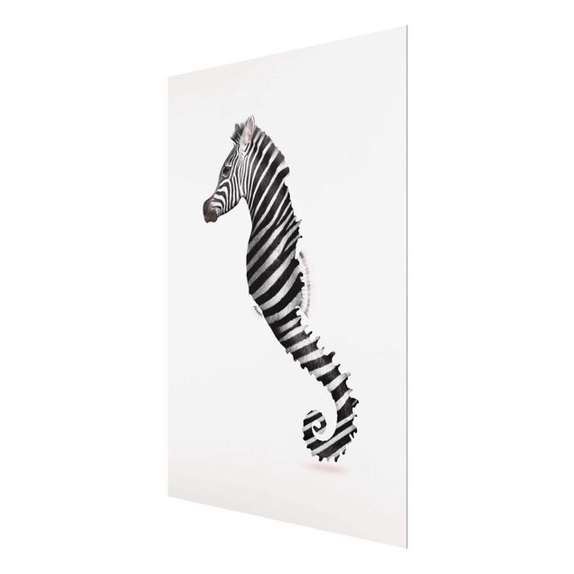Tableaux en verre noir et blanc Hippocampe avec Des Rayures De Zèbre