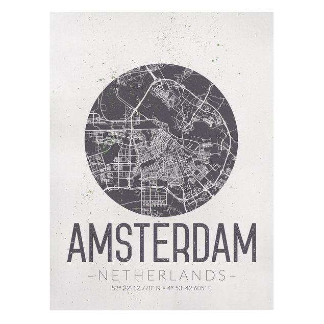 Tableau ton gris Plan de ville d'Amsterdam - Rétro