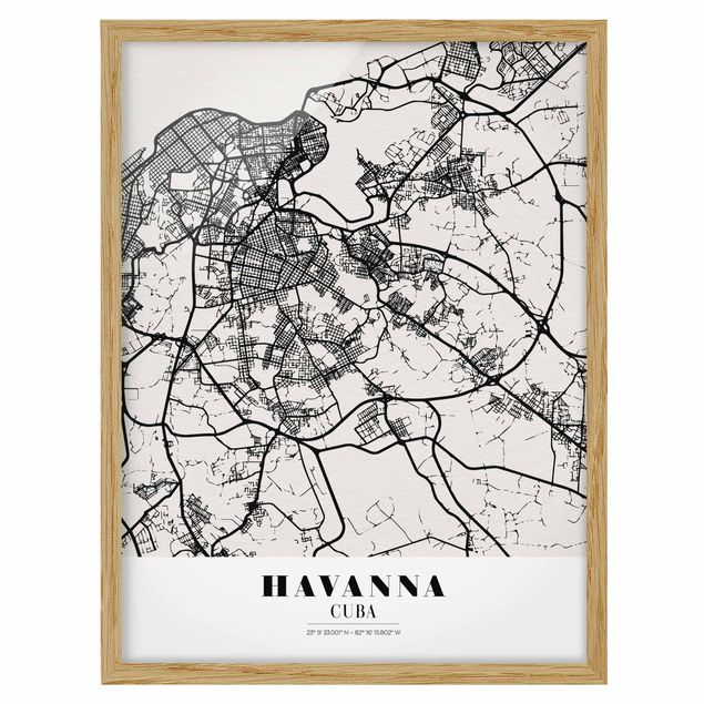 Tableaux encadrés citations Plan de ville La Havane - Classique