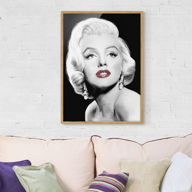 Tableaux encadrés noir et blanc Marilyn avec des boucles d'oreilles